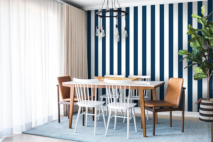 Guvana 17.7"×472" Striped Peel and Stick Wallpaper Blue and White Self-Adhesive - Image 3