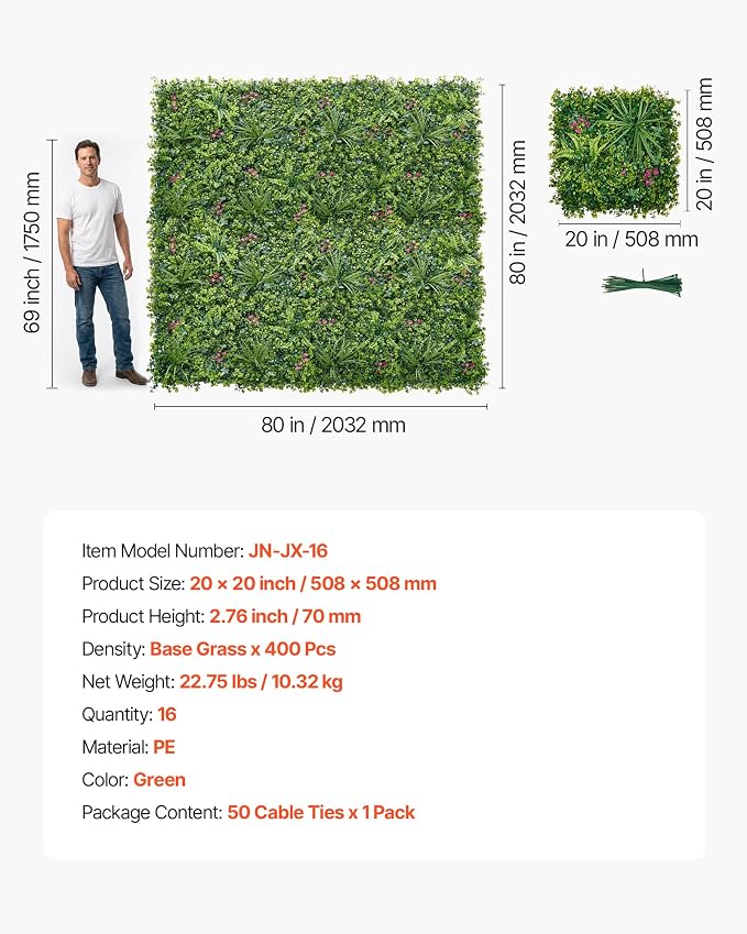VEVOR Artificial Plant Wall, Fake Grass Wall Screen - Image 7