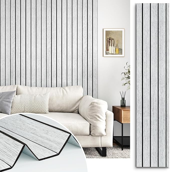 White/Grey 3D Wood Slat Panels for Walls Peel and Stick PVC Slat Wall Paneling by STICKEEP