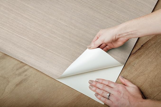 York Wallcoverings Natural Sisal Warm Grey Peel and Stick Grasscloth Wallpaper - Image 5