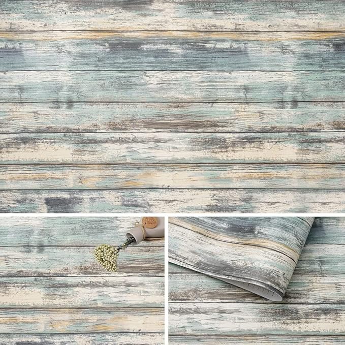 Arthome 17''x120'' Blue Rustic Wood Paper Self-Adhesive Removable Peel and by ArthomeWALLDECOR