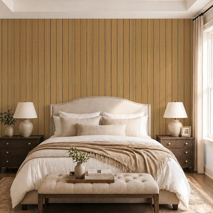 VEELIKE Honey Teak Wood Slat Wall Panels Peel and Stick Decorative Faux Wood - Image 4