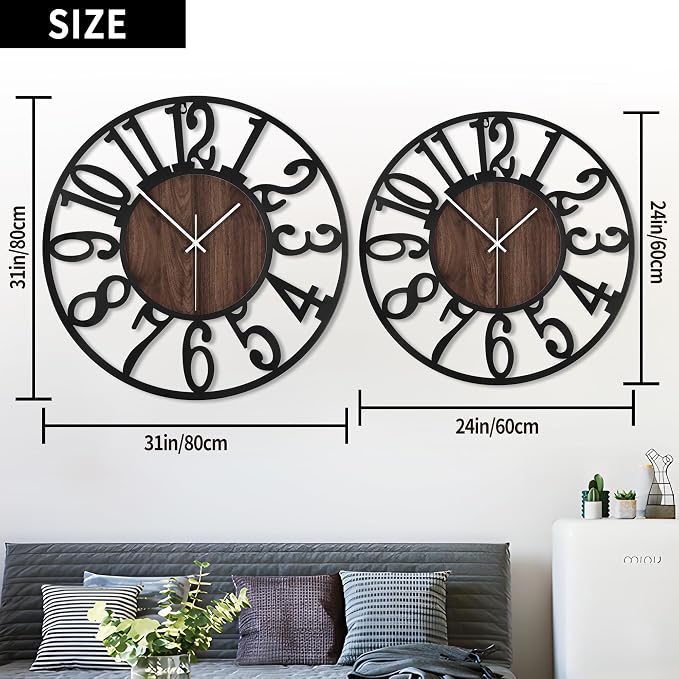 LEIKE Extra Large Wall Clocks, Silent Little Ticking, Battery Operated Vintage - Image 4