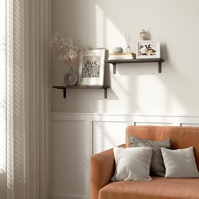 RICHER HOUSE Floating Shelves for Décor, Rustic Wood Wall Shelves for Bedroom - Image 2