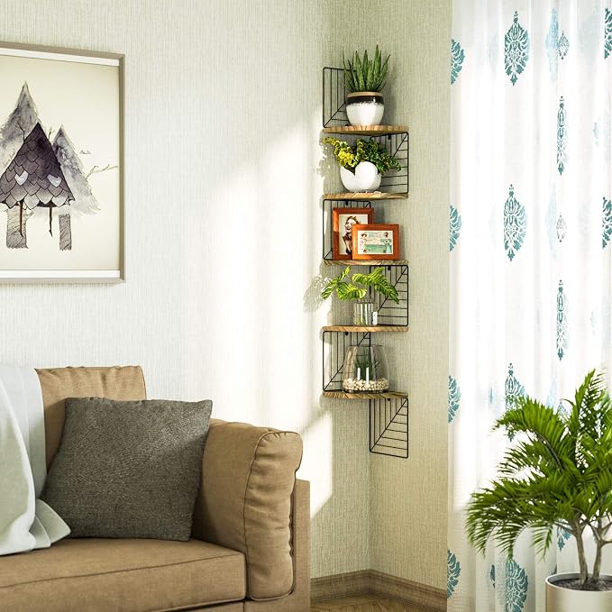 Love-KANKEI Corner Shelf Wall Mount of 5 Tier Rustic Wood Floating Shelves Wall - Image 7