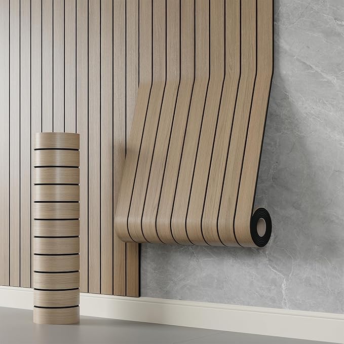 YLL YLL PVC Slat Wall Panel Peel and Stick 118"x 15.7" Faux Oak Grain Wood Slat by YLLYLL