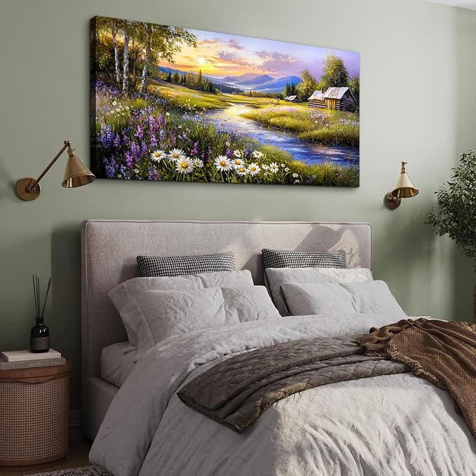 SERIMINO Large Wall Art for Living Room, River Landscape Wall Art, Meadow - Image 3