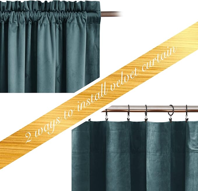 NICETOWN Greyish Blue Velvet Curtains 52" x 63", 2 Panels - Image 3