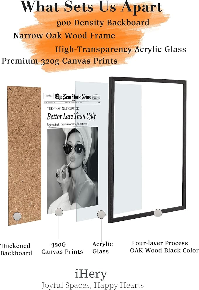 iHery Premium Natural Black OAK Wood 12x16in Audrey Hepburn Trendy Framed Wall - Image 4