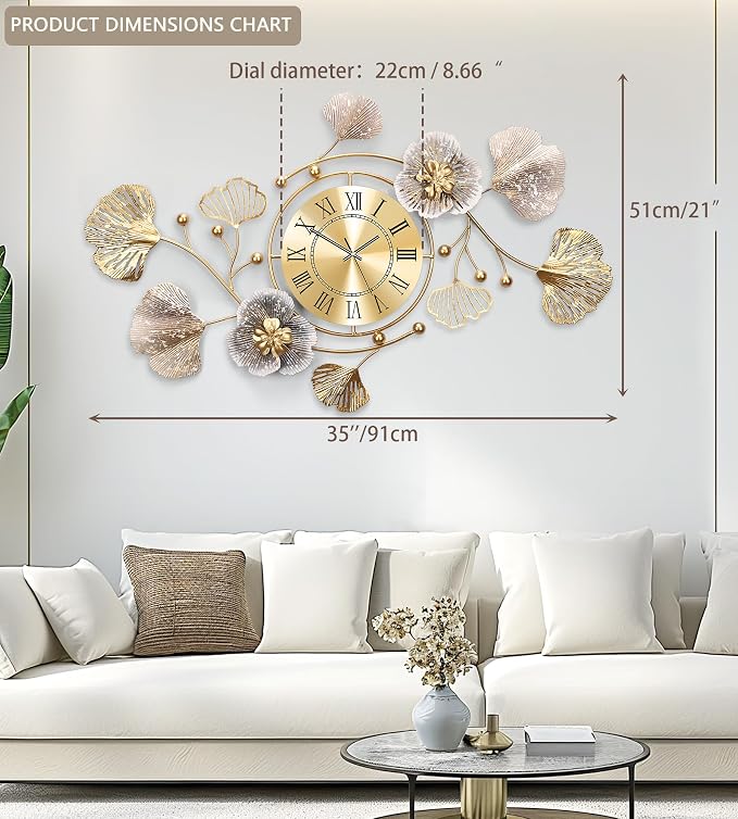 Clocks for Living Room, Large Wall Clock, 3D Silent Wall Clock, Retro Metal - Image 2