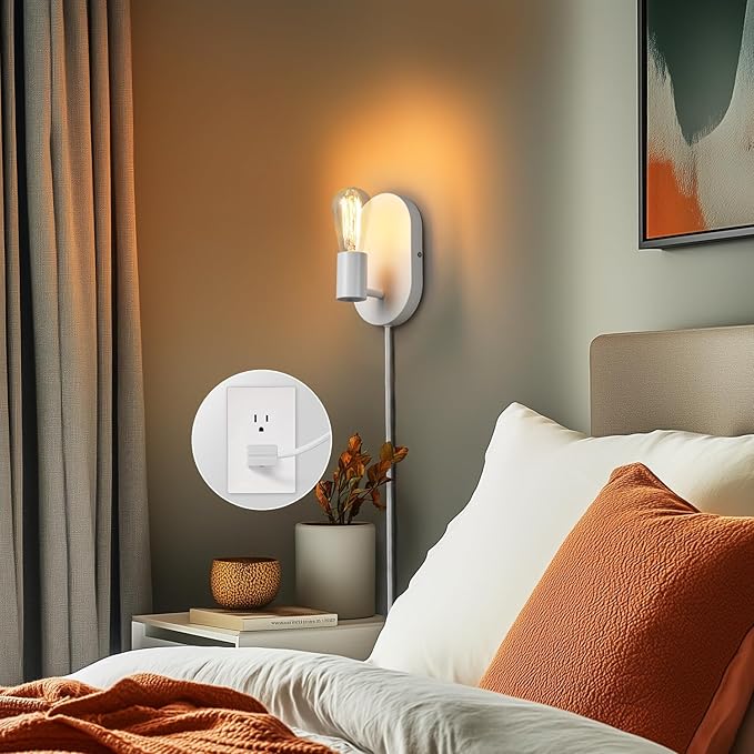 Globe Electric 65000134 1-Light Plug-in or Hardwire Wall Sconce, Matte White - Image 3