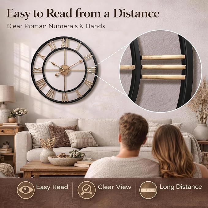 Pytha Sight 30 Inch Extra Large Giant Wall Clock, Oversized Round Silent - Image 6