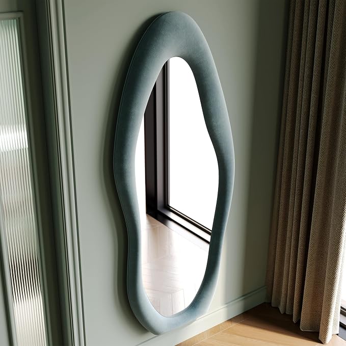 Honyee Full Length Mirror, Flannel Wrapped Wooden Frame Full Body Mirror - Image 3
