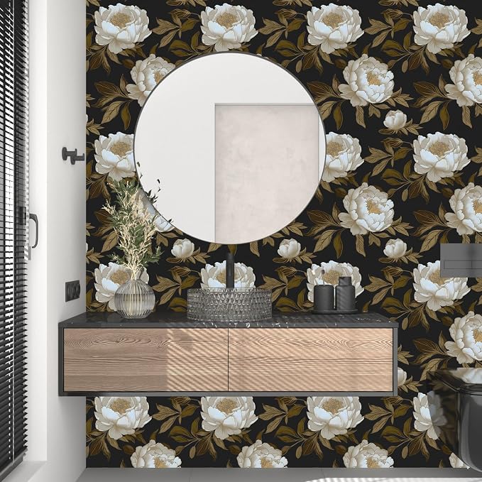 Laatse Peony Floral Wallpaper Peel and Stick Gold Leaf Contact Paper Modern - Image 6