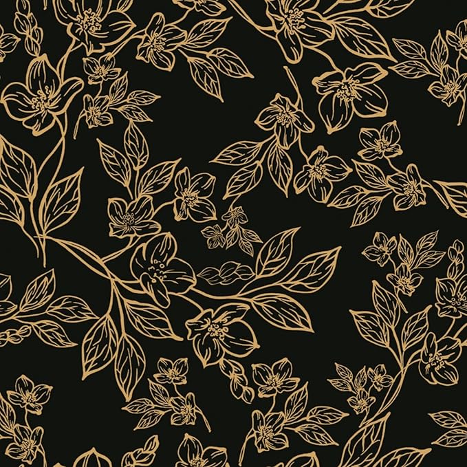 Ismoon Peel and Stick Wallpaper Black and Gold Stick on Wallpaper Dark Floral by Ismoon