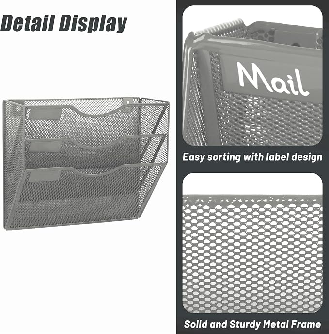 EASEPRES 3 Pocket Mesh Hanging Wall File Organizer, Wall Mounted Mail Paper - Image 5
