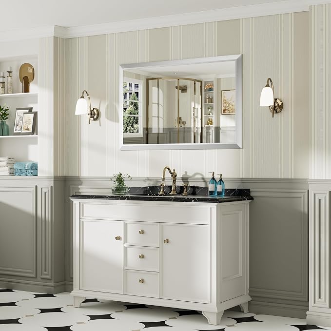 48x30 Inch Brushed Silver Bathroom Mirror - Image 4