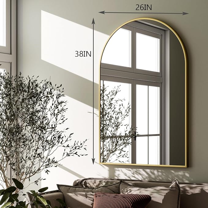 HARRITPURE Arched Wall Mirror – 26"x38" Arch Bathroom Mirror Metal Frame Vanity - Image 6