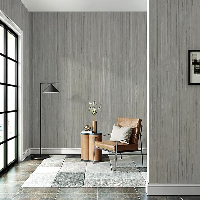 Grey Grasscloth Wallpaper Peel and Stick Textured Wallpaper - Image 3