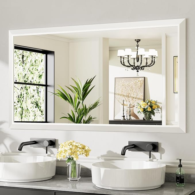 55x30 Inch White Bathroom Mirror by Briivuemodernmirrors