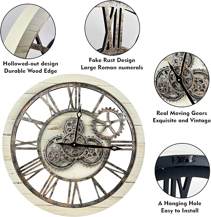 The B-Style Large Wall Clock 24 inch Moving Gear Wall Clock Oversized Vintage - Image 3