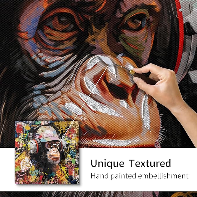 Modern Pop Art Monkey Canvas Wall Art, Street Graffiti Gorilla Canvas Painting - Image 2
