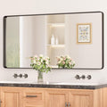 Keonjinn Black Bathroom Mirror for Over Sink, 48 x 24 Inch Large Rounded by Keonjinn