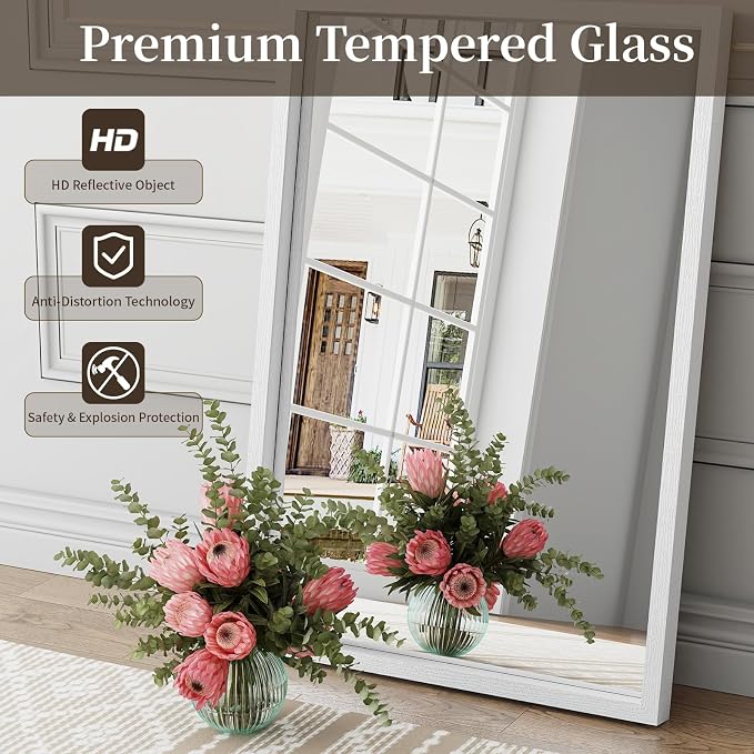 Syndra White Wood Frame Bathroom Mirror, Waterproof Slim Deep Frame, - Image 8