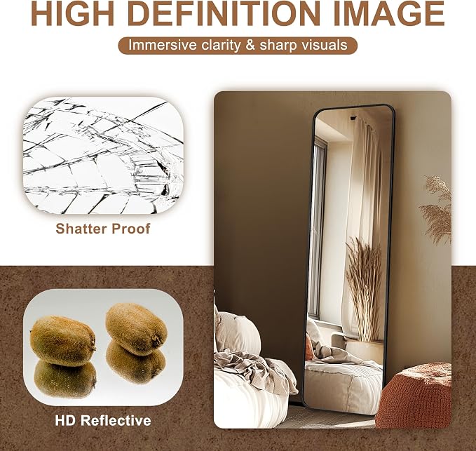 Delma Full Length Mirror, Wall Mounted, Freestanding or Leaning, Rounded - Image 5