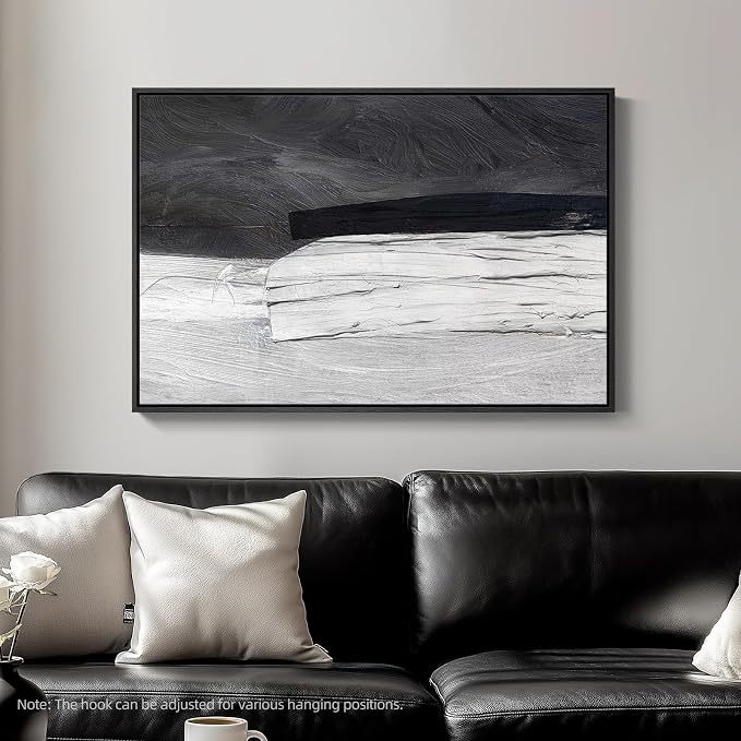 Framed Black and White Abstract Canvas Wall Art, Modern Art Prints Paintings - Image 5