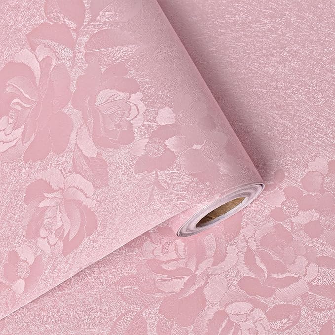 Pink Wallpaper Silk Embossed Floral Pink Contact Paper Peel and Stick Self by VisitTheLativo