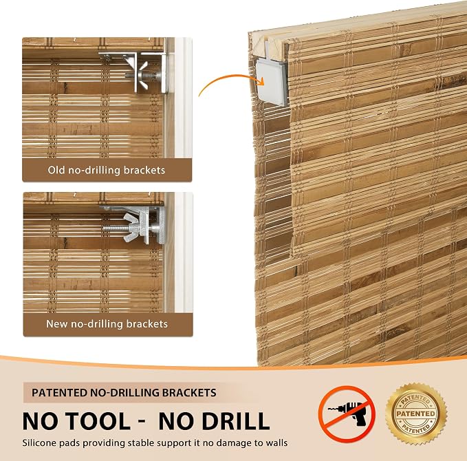 LazBlinds No Tools No Drill Cordless Bamboo Roman Shades, Custom Light - Image 3