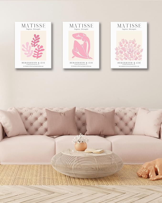 HesenDot Framed Matisse Pink Wall Art Set of 3, Minimalist Wall Decor, 12x16IN - Image 2