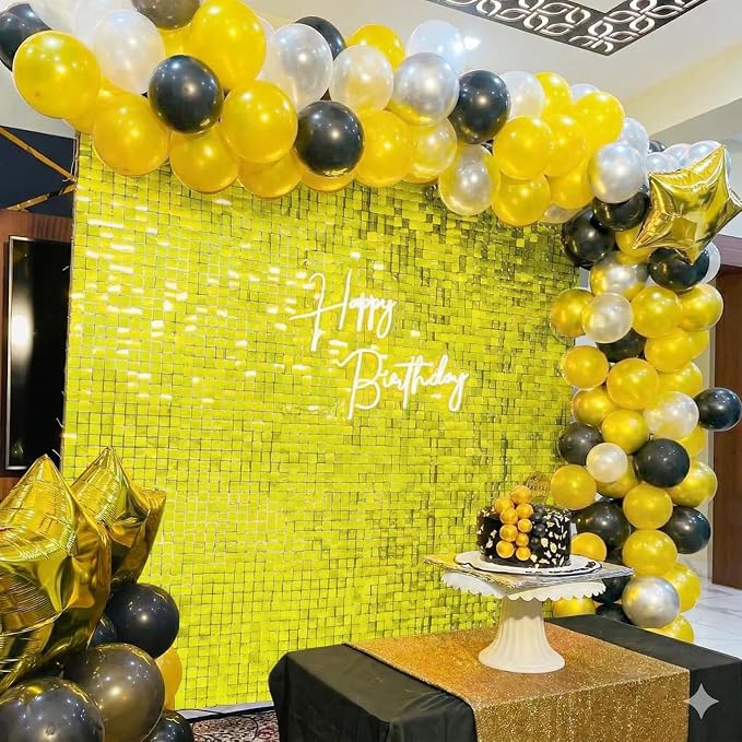 COKAOBE Yellow Shimmer Wall Backdrop 24PCS Sequins Backdrop Decoration Panels - Image 7