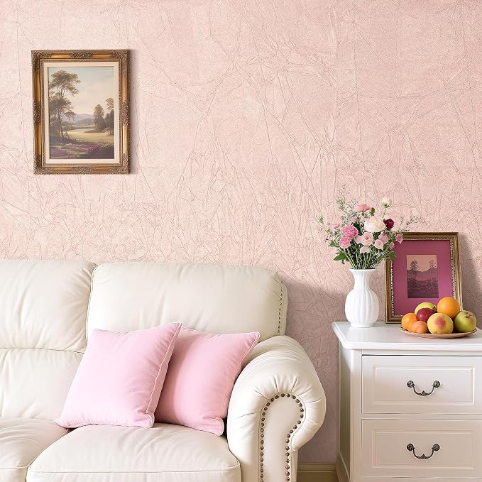 Pastel Pink Wallpaper Peel and Stick Velvet Wallpaper Pink Contact Paper Self - Image 3