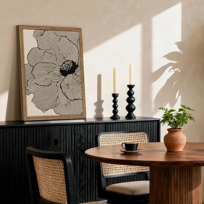 Framed Abstract Floral Wall Art, Neutral Lines Flower Canvas Wall Decor Painting - Image 2