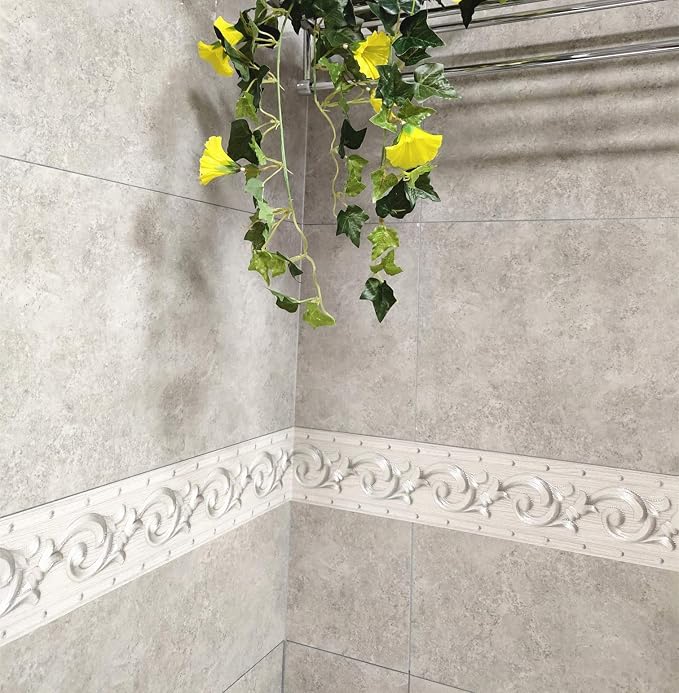 REDODECO Elegant Silver Grey Floral Molding Wallpaper Border Peel Stick Home - Image 4