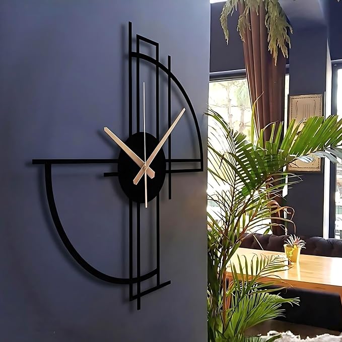 Modern Geometric Metal Wall Clock, Minimalist Black Steel Design, Silent - Image 4