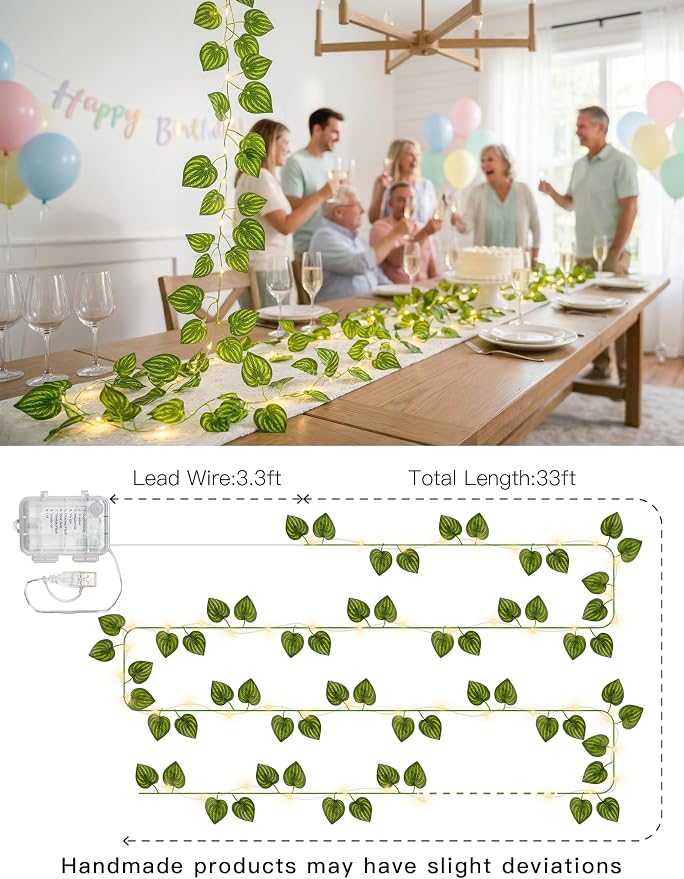 suddus Vines with Fairy Lights Battery & USB Powered Operated, 33ft 100 LED - Image 7