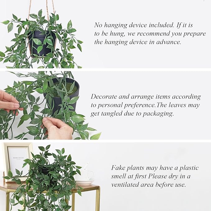 Artificial Hanging Plants Fake Small Potted Plants Faux Mandala Vines Plastic - Image 4