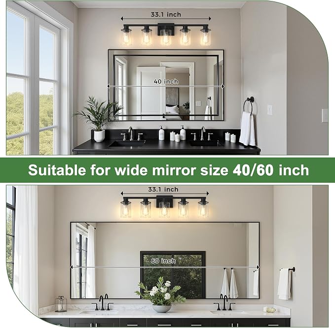 DORESshop Bathroom Light Fixtures, 5-Light Black Bathroom Lighting Fixtures - Image 2