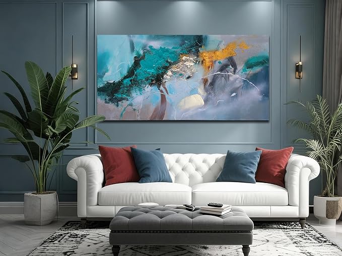 Anolyfi Teal Abstract Canvas Wall Art - Image 2