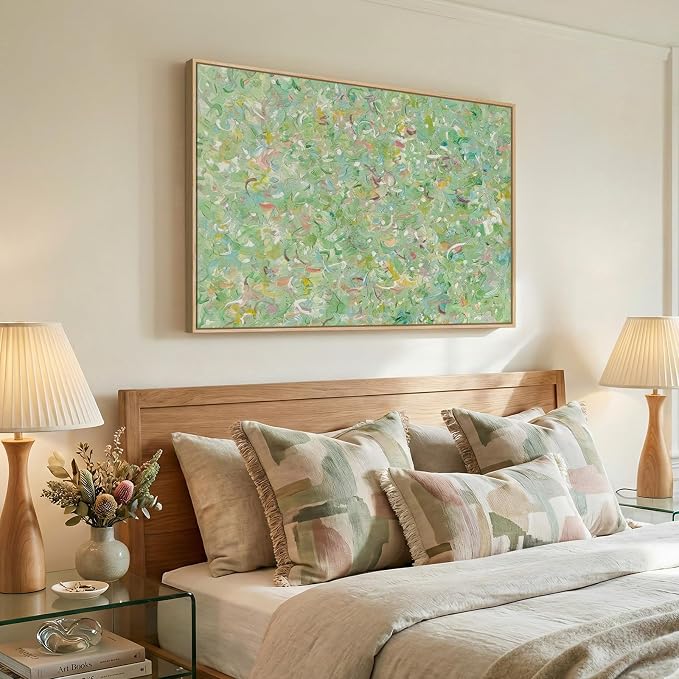 Framed Green Abstract Wall Art, Modern Canvas Prints Paintings - Image 3
