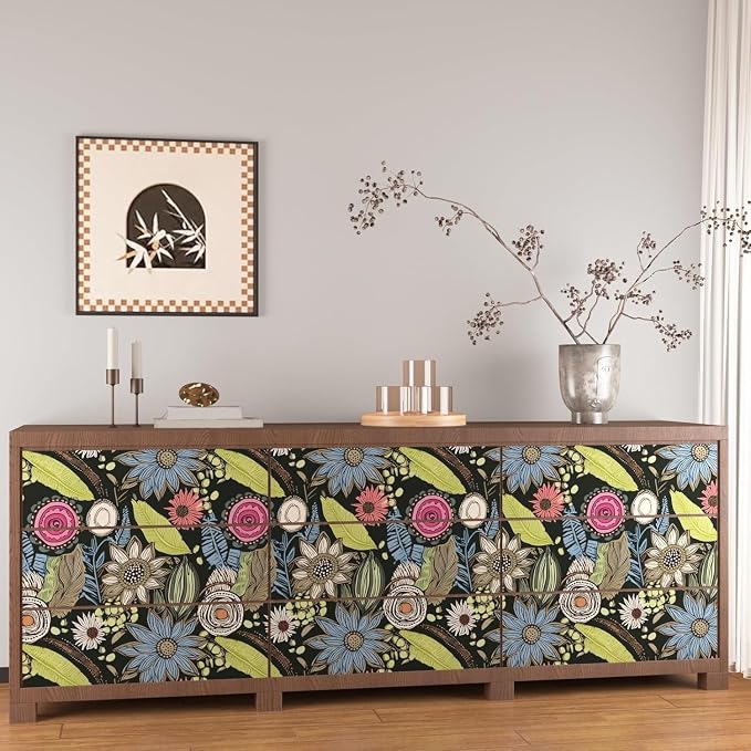 Dark Green Wallpaper Peel and Stick, Boho Vintage Floral Contact Paper - Image 4