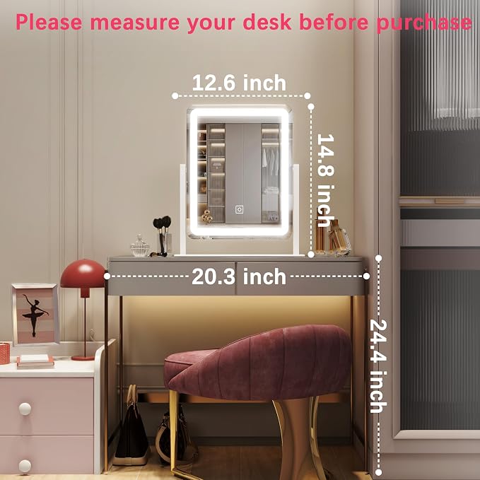 ROLOVE Vanity Mirror with Lights, 12.6"x15" LED Makeup Mirror with Lights - Image 8
