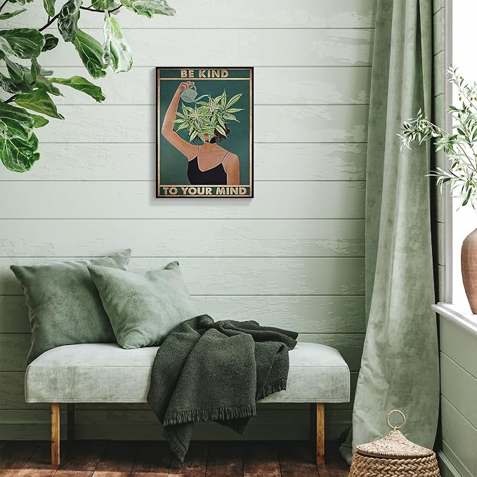 Framed Art Vintage Be Kind To Your Mind Poster Mental Health Quote Canvas Wall - Image 5
