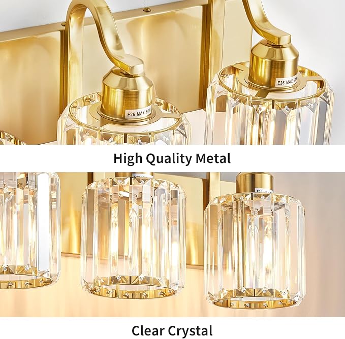 Modern Bathroom Vanity Light 6-Lights Brass Gold Vanity Light Crystal Wall - Image 5
