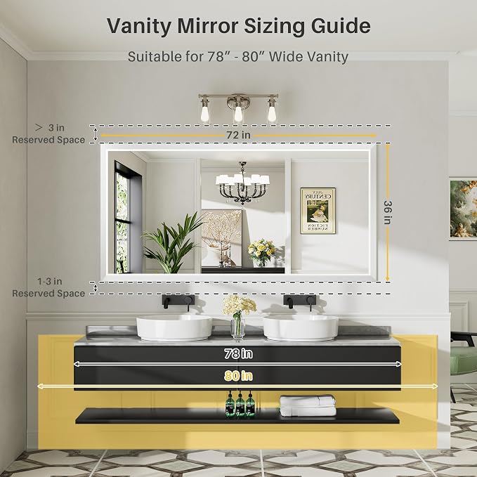 72x36 Inch White Bathroom Mirror - Image 2