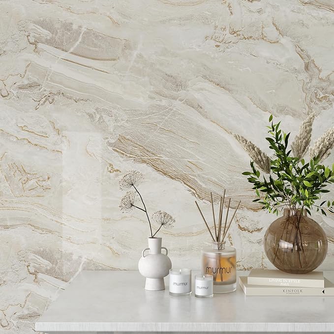 VEELIKE Wide 32''x354'' Beige Gold Marble Contact Paper - Image 6