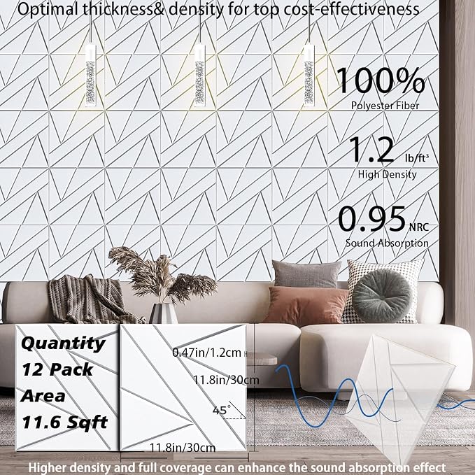 12 Pack Self-Adhesive Soundproof Wall Panels, 1.2lb/ft³ High Density, Thicker - Image 6
